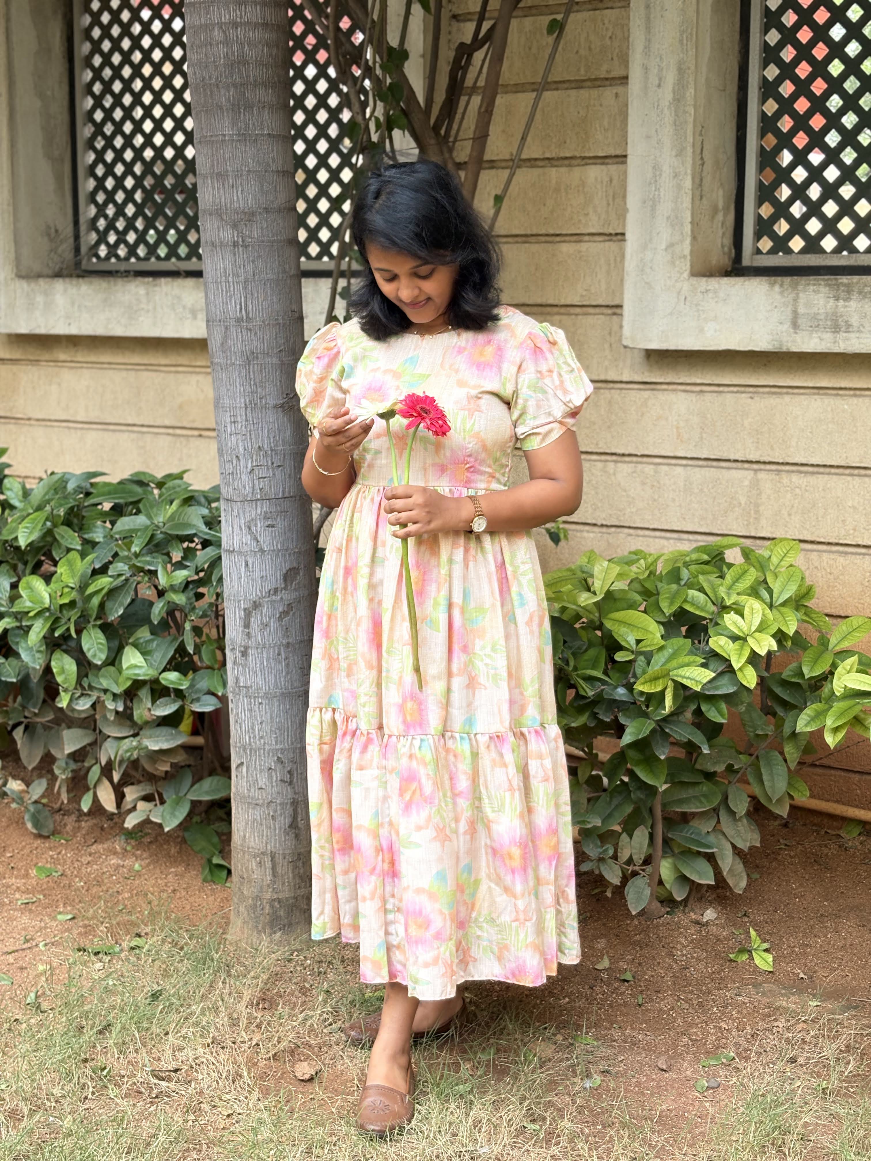 Morning Bloom-Pastel Linen dress with Bow