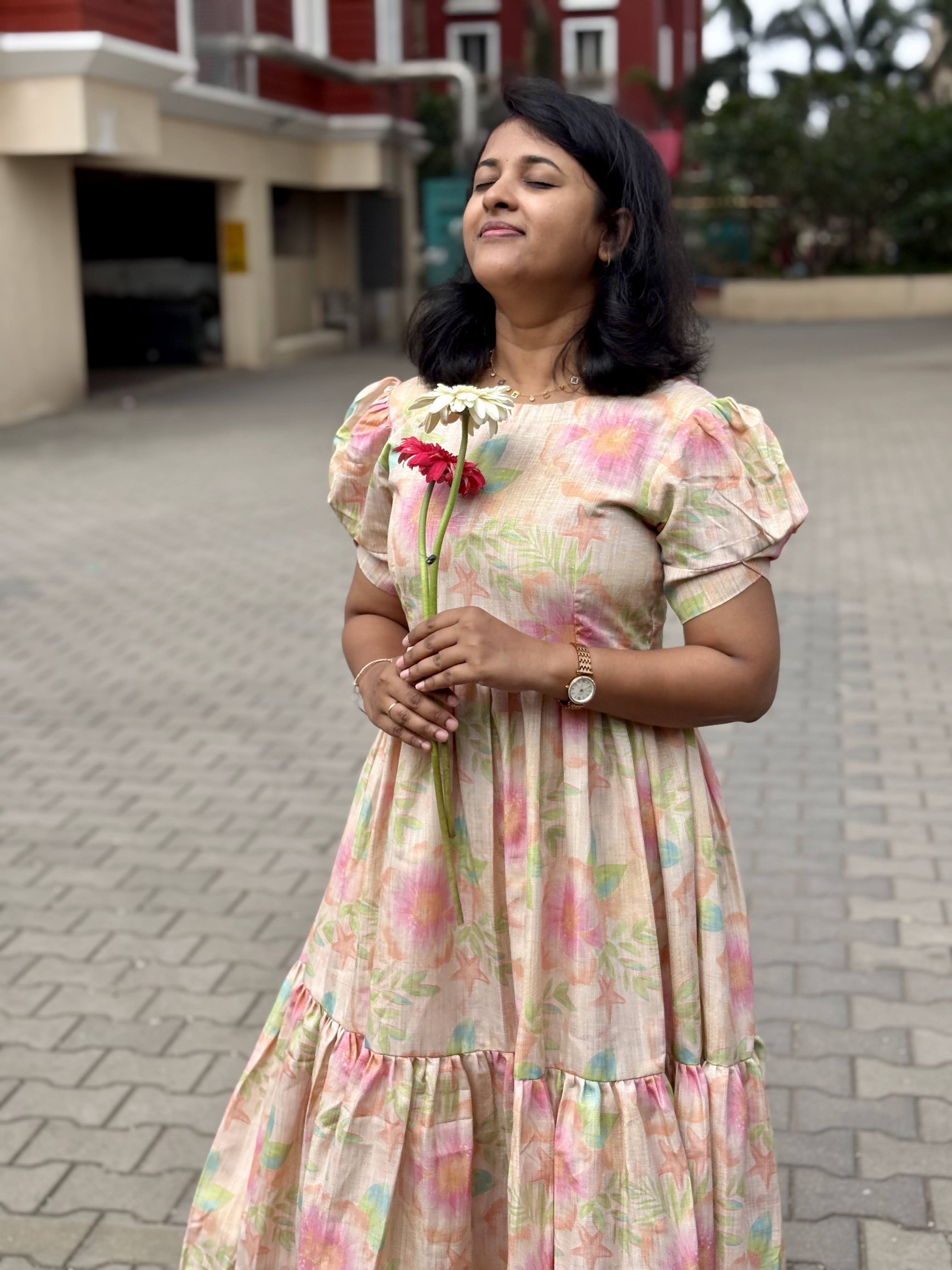 Morning Bloom-Pastel Linen dress with Bow