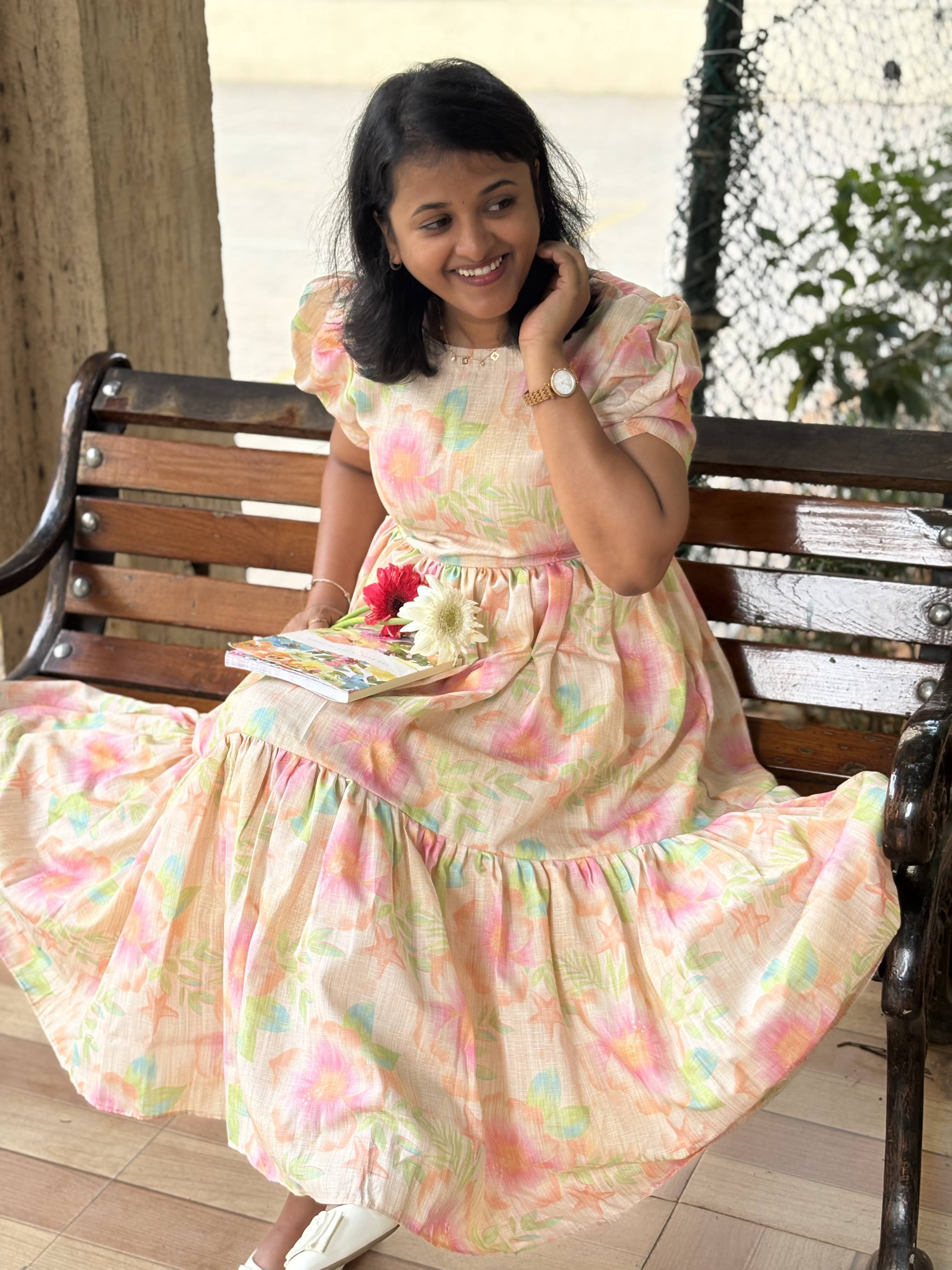 Morning Bloom-Pastel Linen dress with Bow