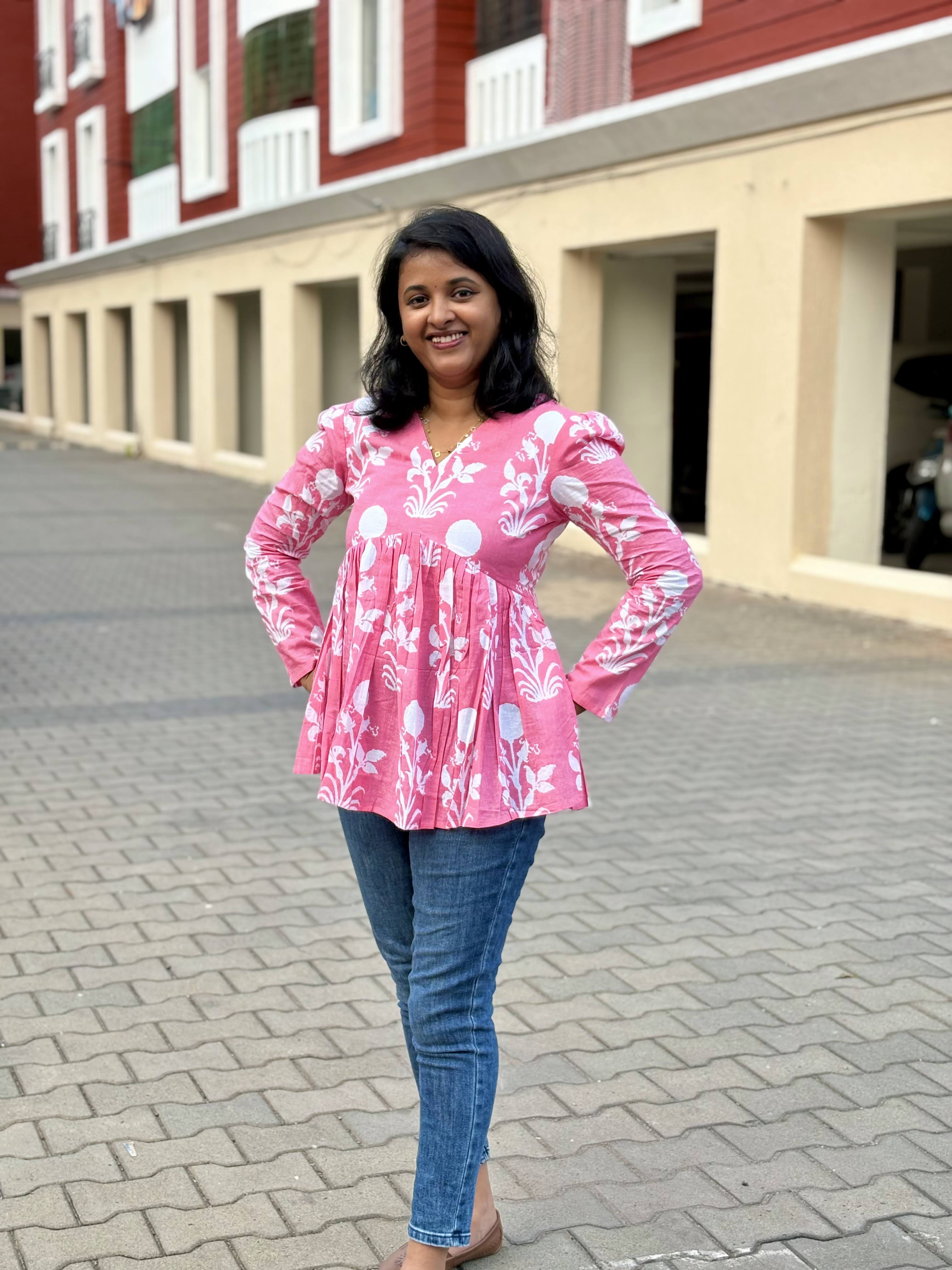 Peplum Top- Jaipur Cotton Pink