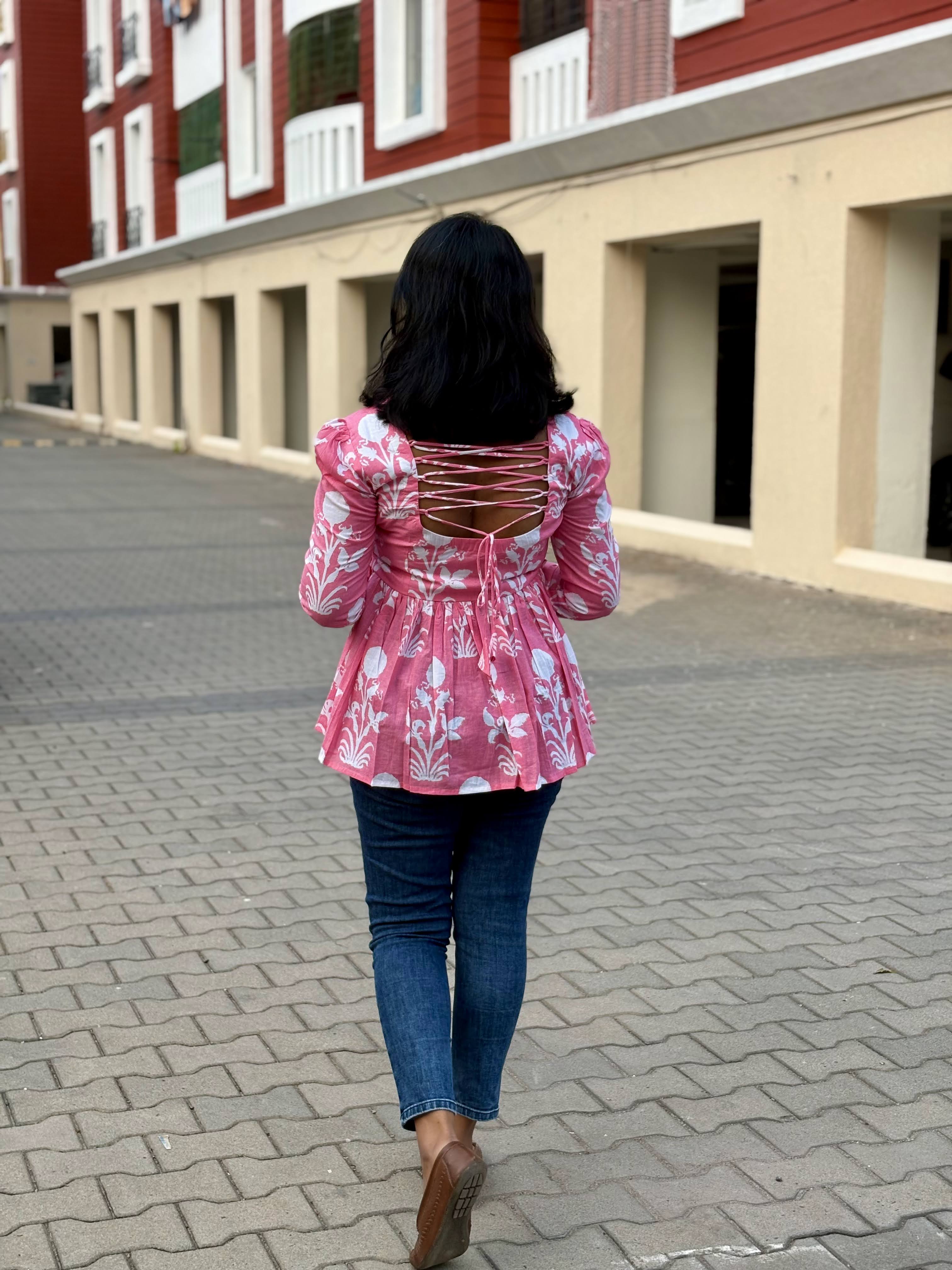 Peplum Top- Jaipur Cotton Pink