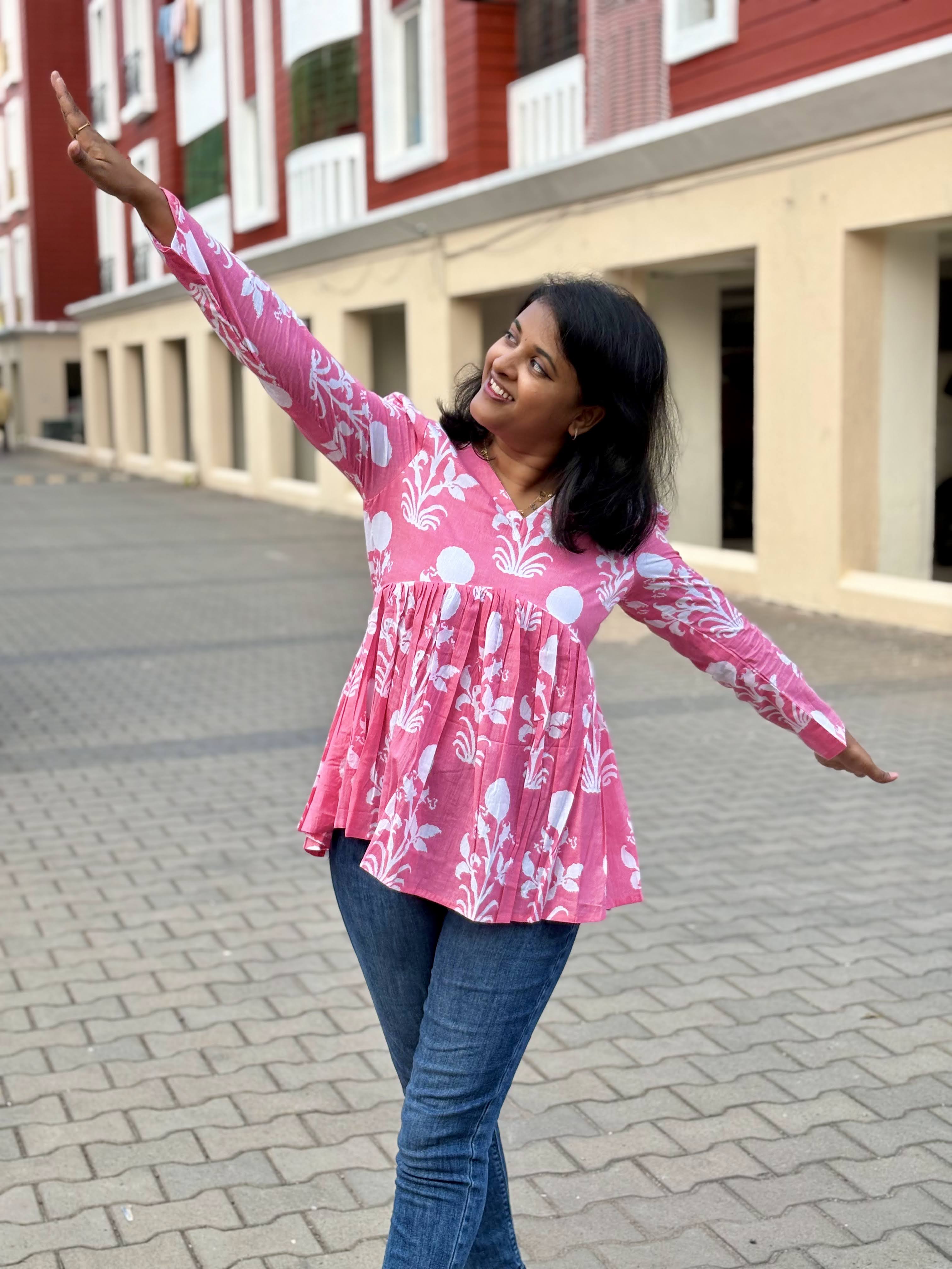 Peplum Top- Jaipur Cotton Pink