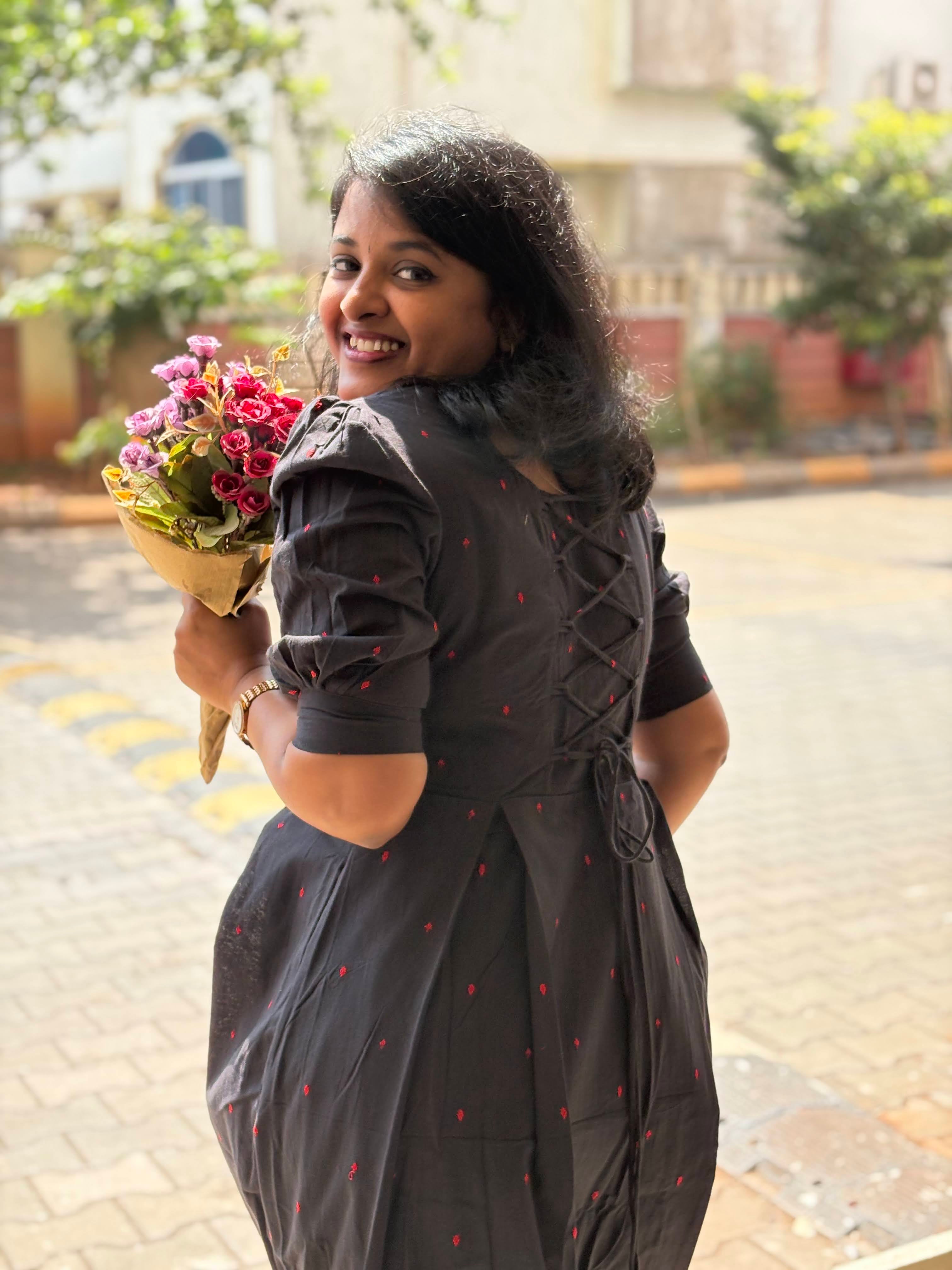 Handloom Black Dress with Corset Back