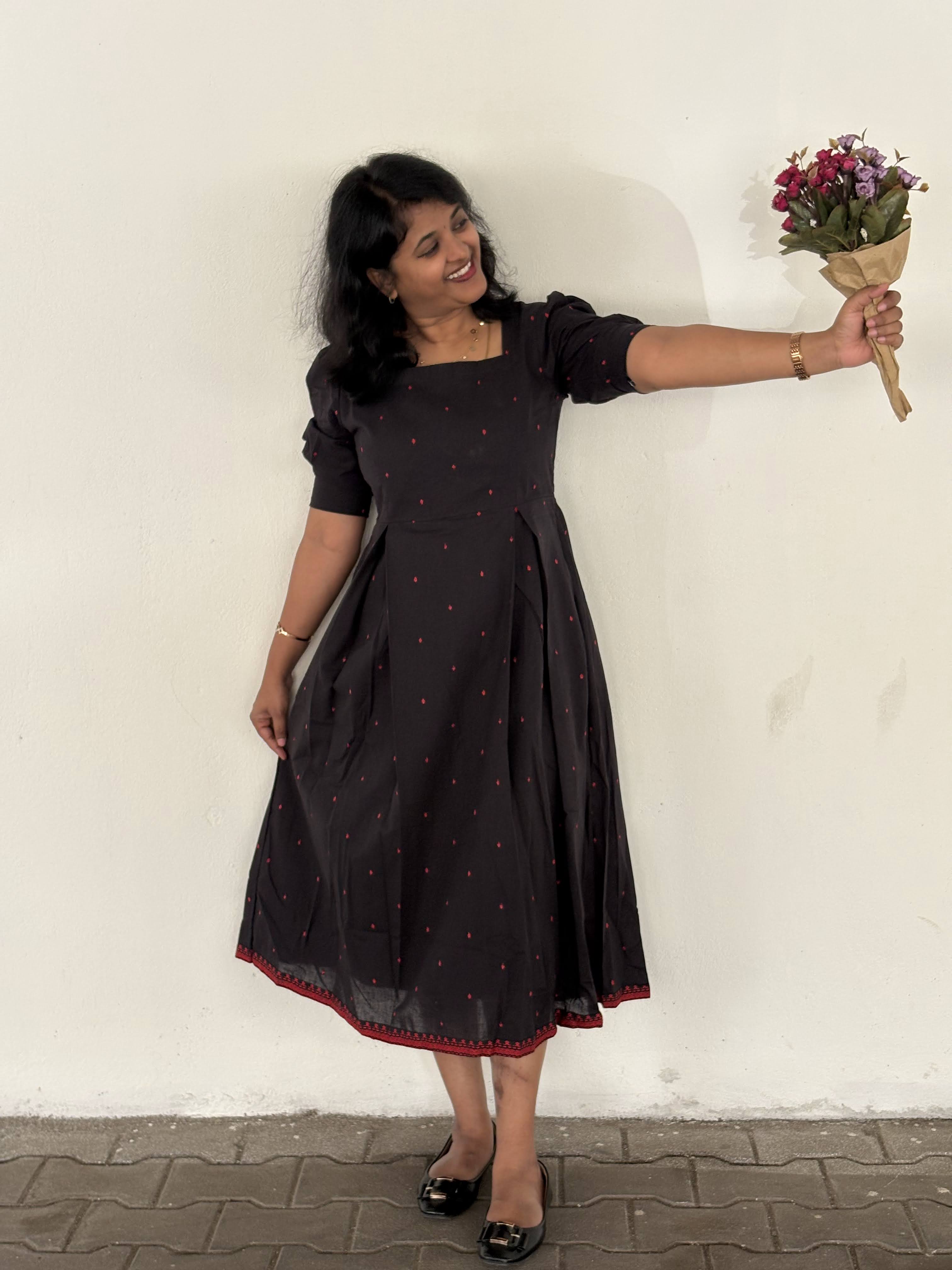 Handloom Black Dress with Corset Back