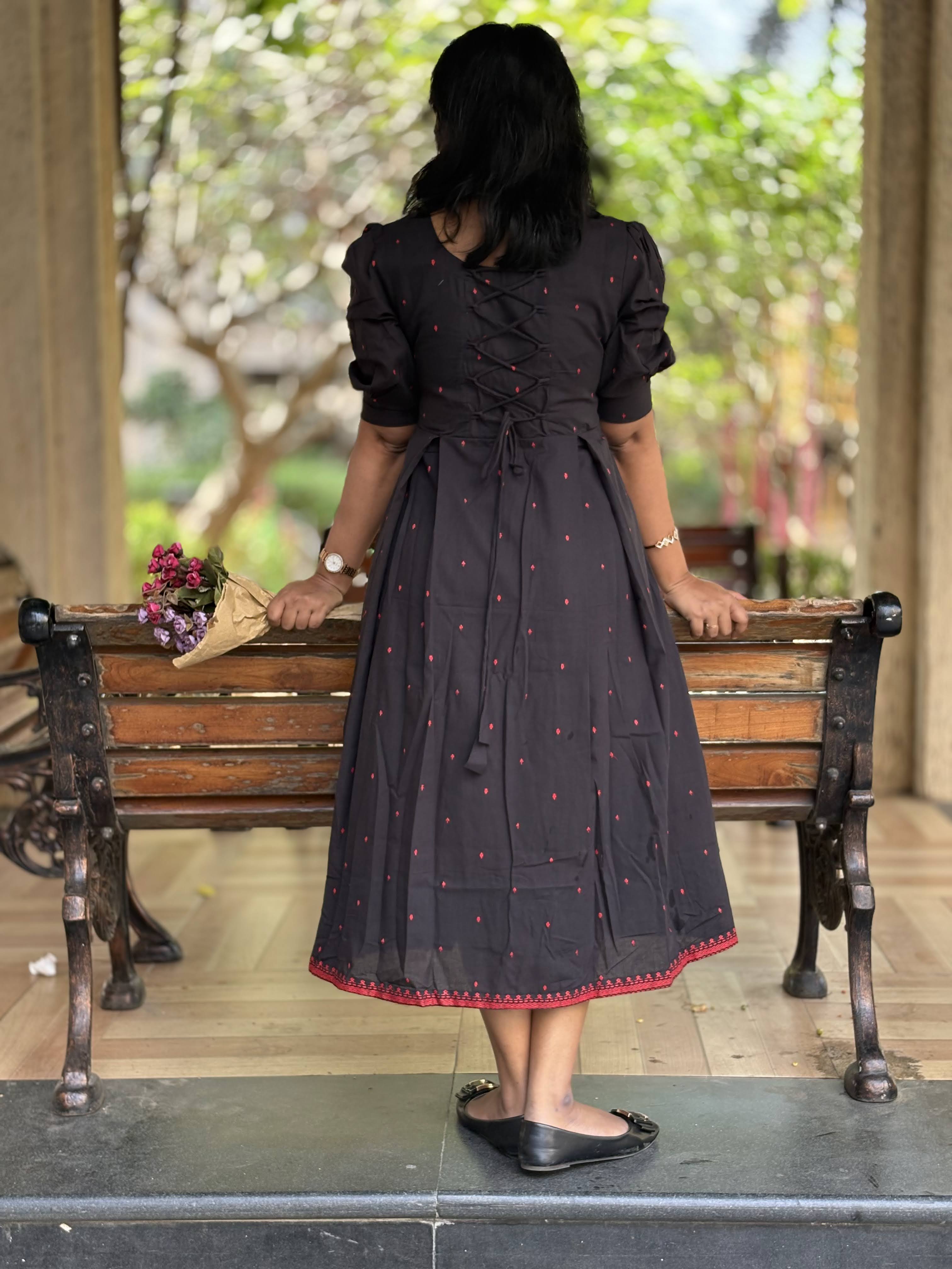 Handloom Black Dress with Corset Back